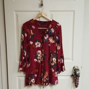 Red floral long sleeve blouse